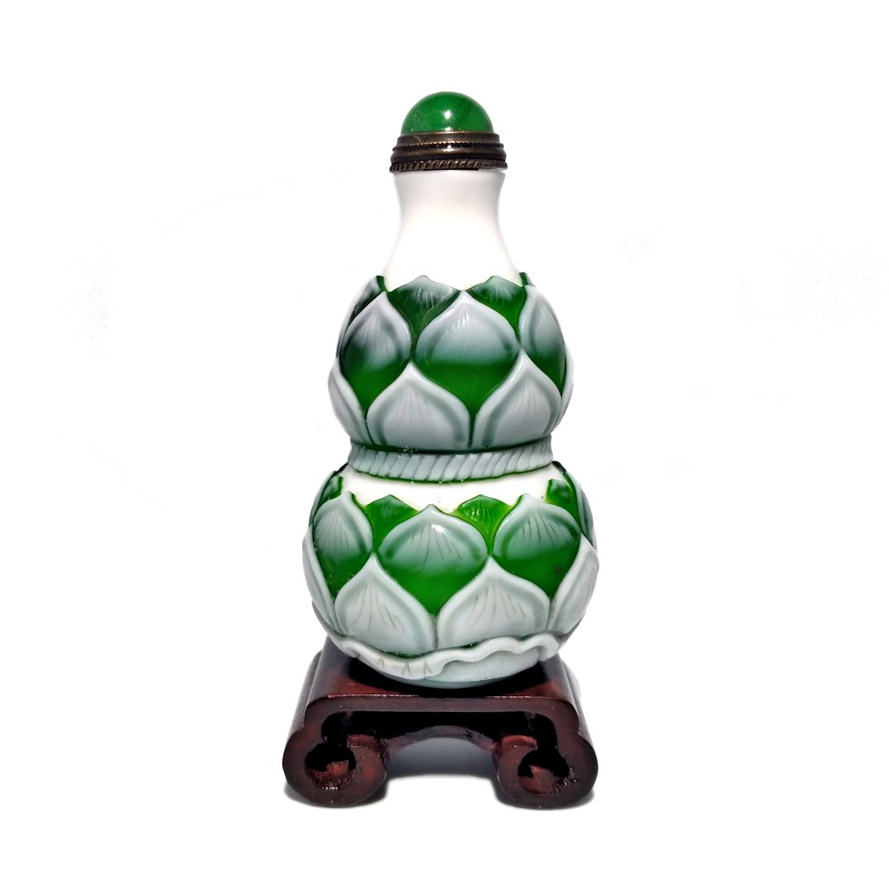 CHINESE PEKING GLASS SNUFF BOTTLE LOTUS DOUBLE GOURD (1 of 5)