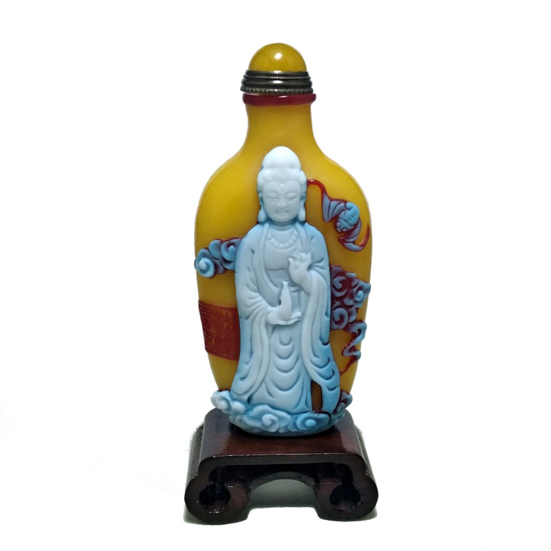 CHINESE PEKING GLASS SNUFF BOTTLE GUANYIN QIANLONG SEAL (1 of 8)