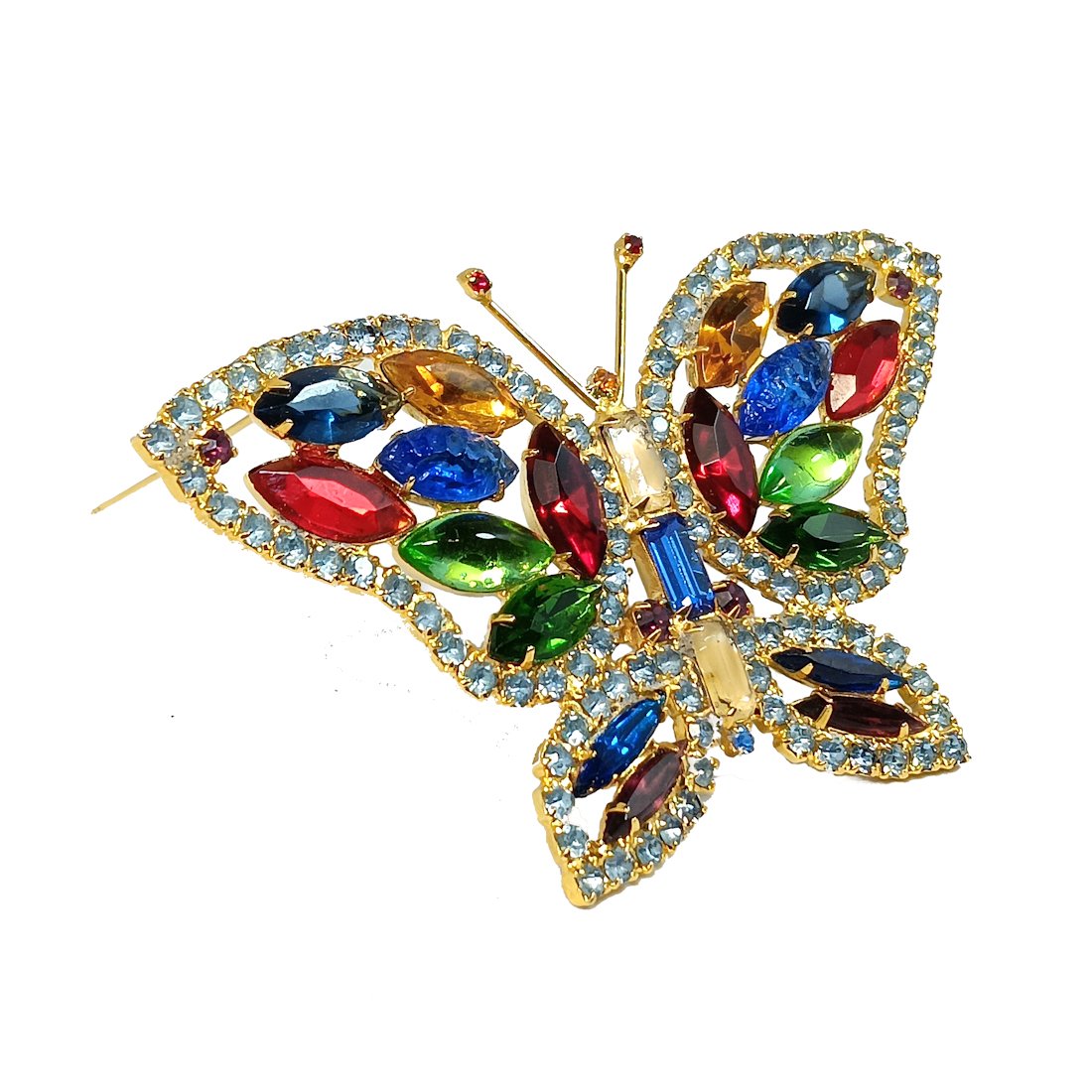 LARGE VINTAGE SIGNED KJL BROOCH BUTTERFLY PRONG SET RHINESTONES 3.7" BY 2.25" (1 of 3)