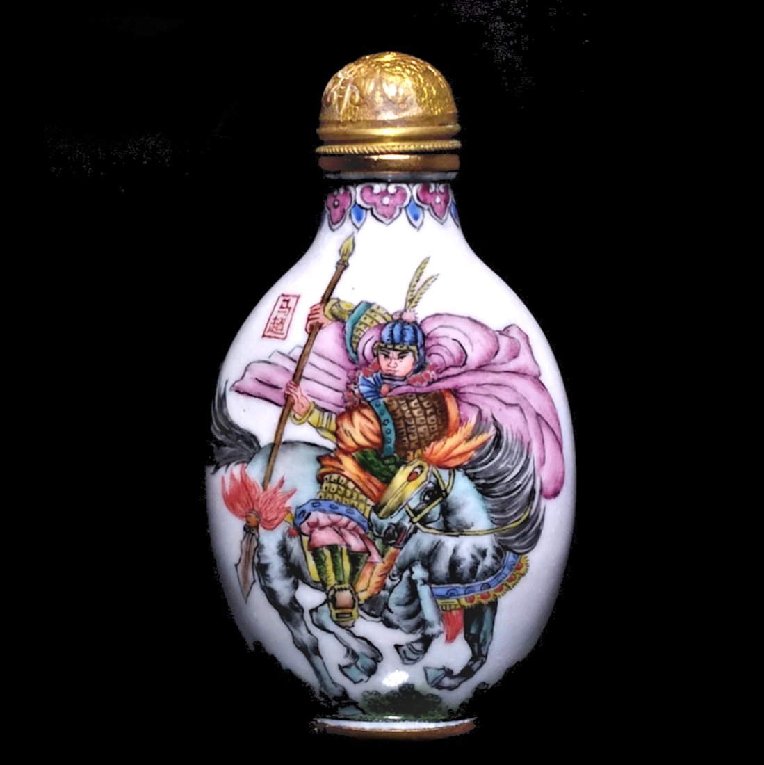 FINE CHINESE ENAMEL ON COPPER SNUFF GENERAL WARRIOR QIANLONG MARK (1 of 8)