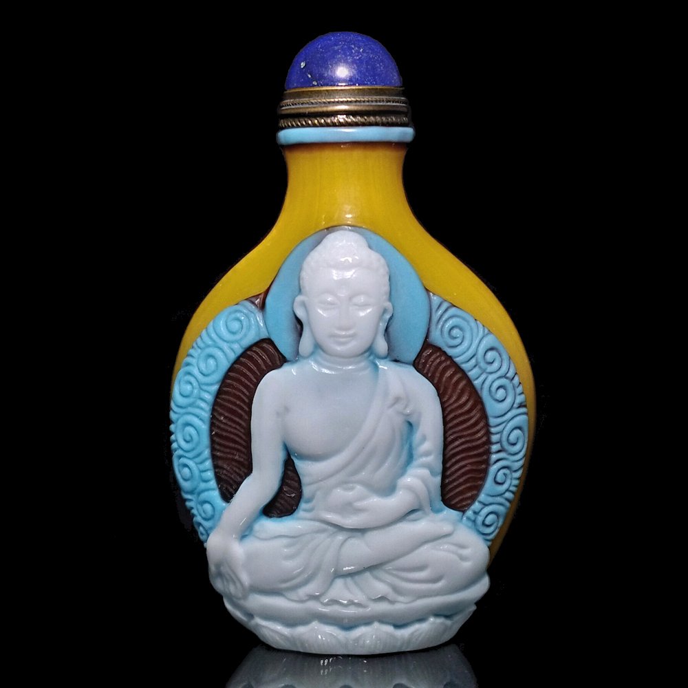 CHINESE SNUFF BOTTLE SINO-TIBETAN MEDICINE BUDDHA MOTIF (1 of 8)