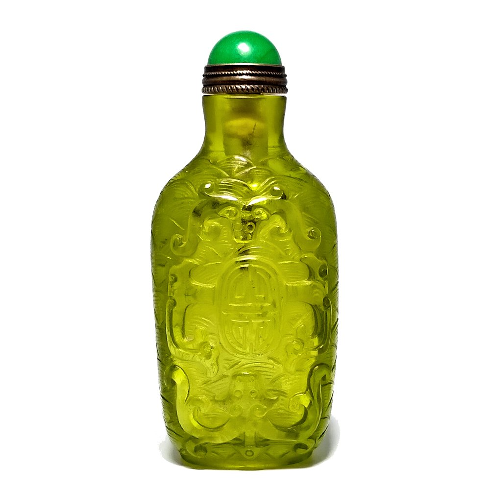 CHINESE PEKING GLASS SNUFF BOTTLE SHOU SYMBOL BATS (1 of 7)