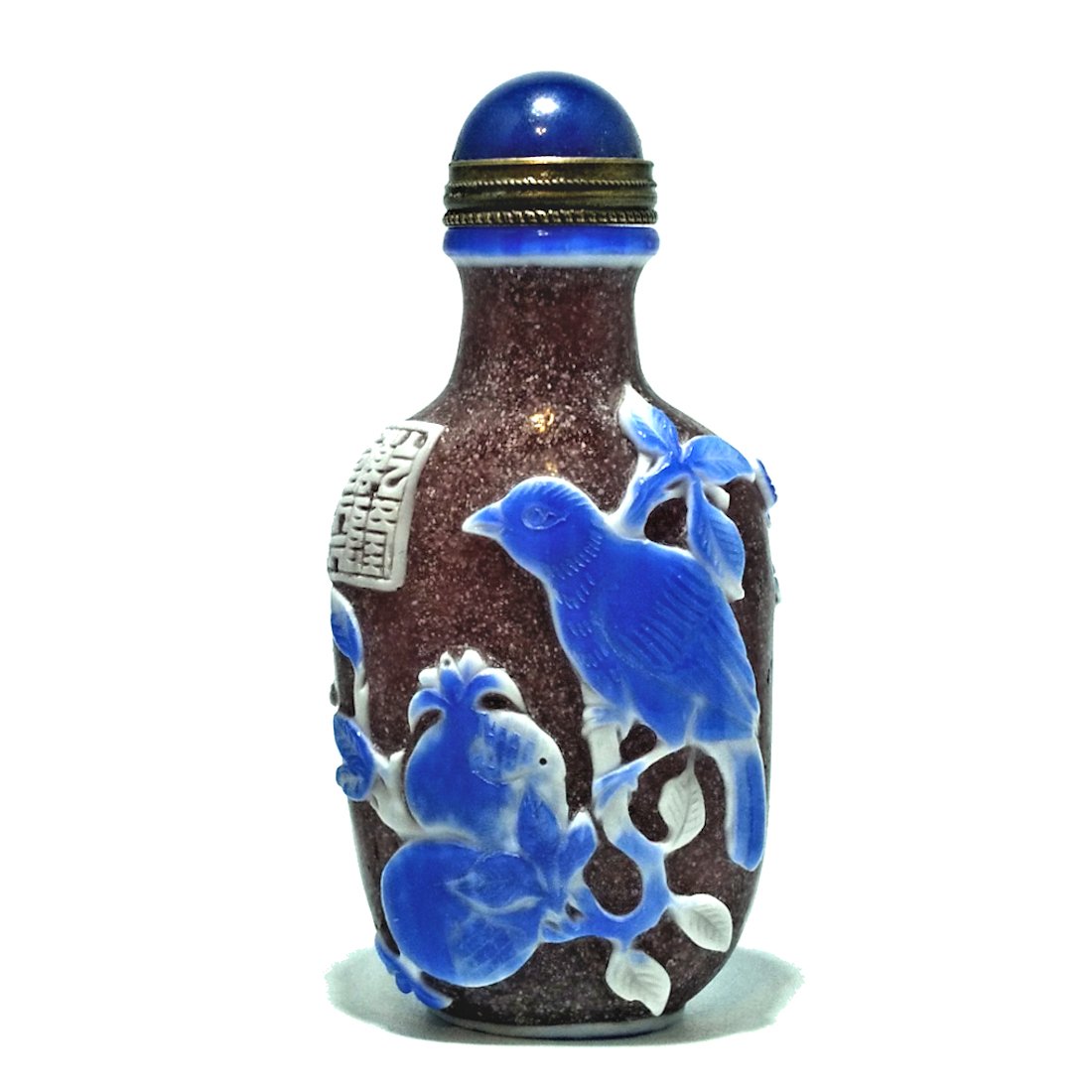 CHINESE PEKING GLASS 3 COLORS SNUFF BOTTLE QIANLONG SEAL (1 of 6)
