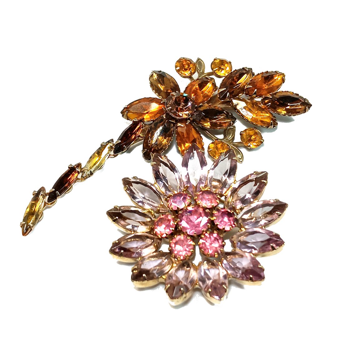 2 BROOCHES  VINTAGE MID CENTURY RHINESTONES PRONG SET (1 of 3)