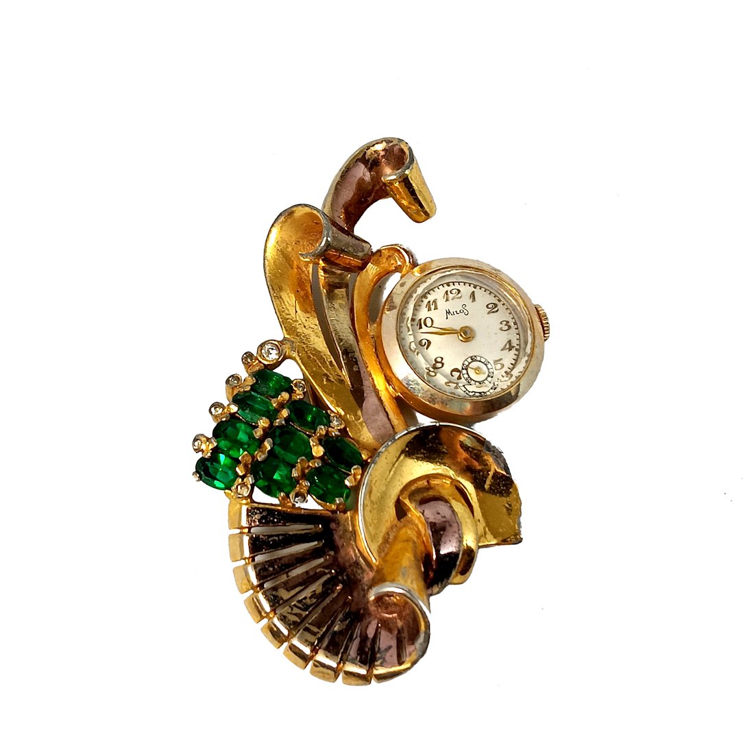 A BEAUTIFUL RETRO VINTAGE 1940S LARGE BROOCH WITH WATCH 3"  BY 1.75" (1 of 3)