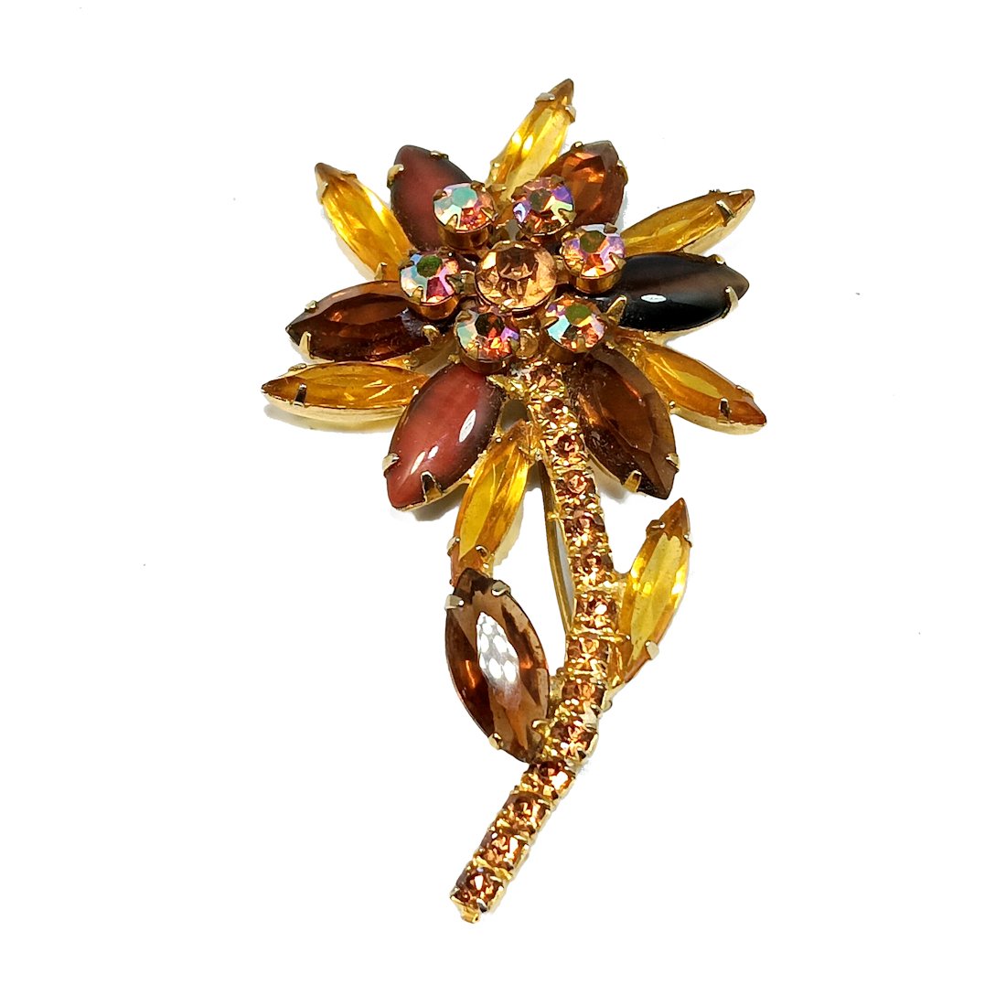 A LARGE VINTAGE JULIANA FLOWER RHINESTONE BROOCH MID-CENTURY (1 of 3)