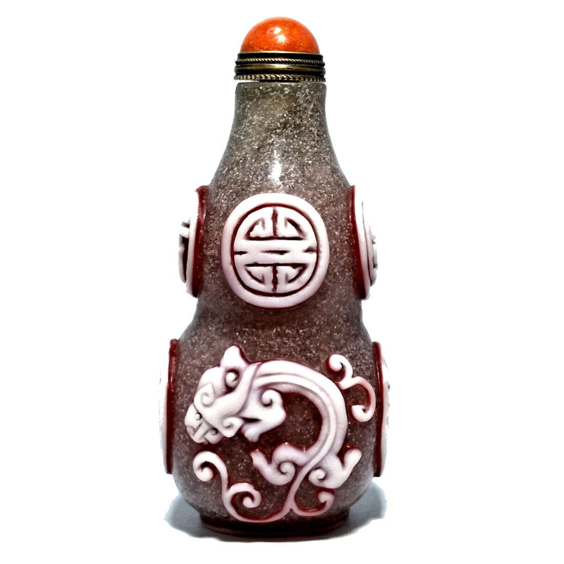 CHINESE PEKING GLASS DOUBLE GOURD SNUFF BOTTLE INSCRIBED QIANLONG (1 of 6)