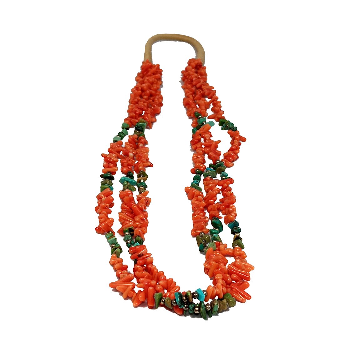 A LARGE VINTAGE SOUTHWESTERN NAVAJO 3 STRAND CORAL AND TURQUOISE NECKLACE (1 of 4)
