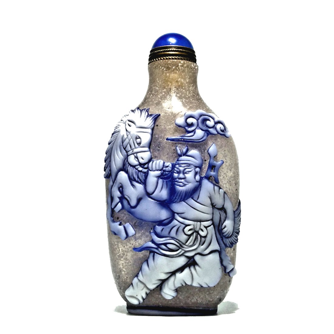 SUPERB CHINESE PEKING GLASS SNUFF BOTTLE HORSE AND GENERAL QIANLONG SEAL (1 of 6)