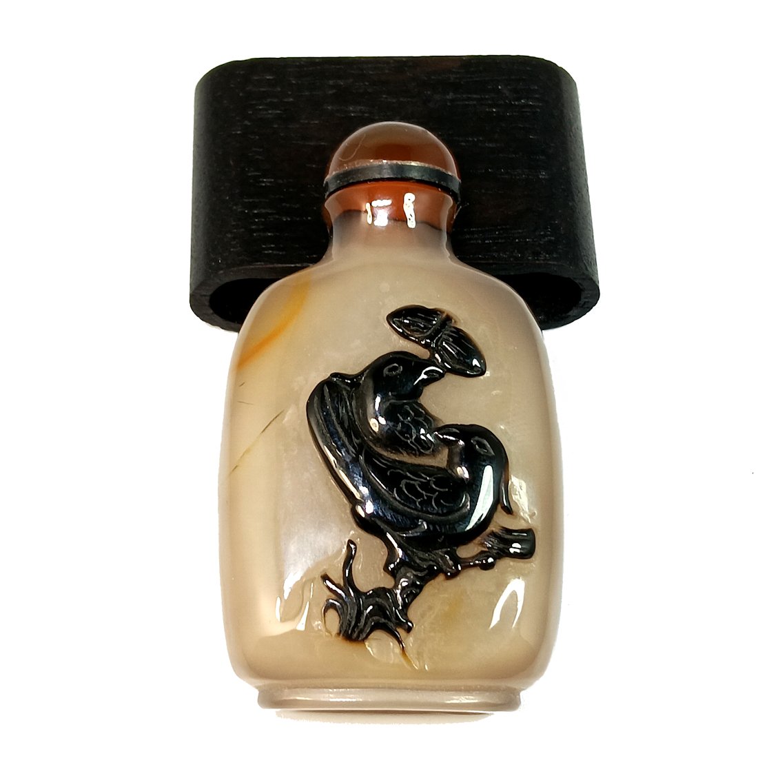 BEAUTIFUL CHINESE SNUFF BOTTLE CARVED AGATE BIRDS BUTTERFLY (1 of 9)