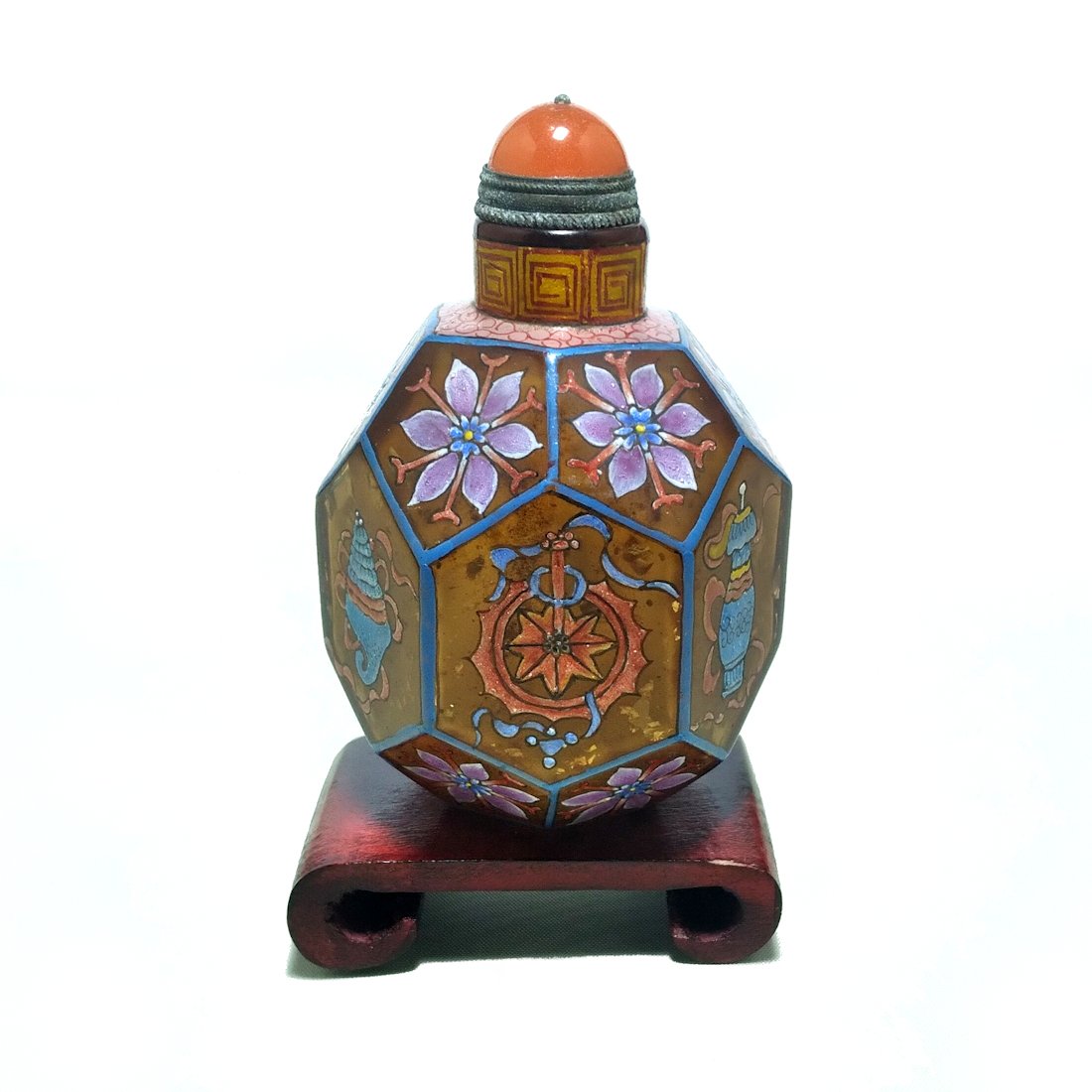 FINE CHINESE ENAMEL PEKING GLASS SNUFF BOTTLE QIANLONG MARK (1 of 7)