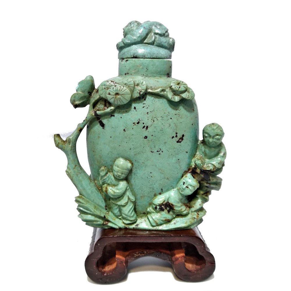 VERY FINE  ANTIQUE CHINESE CARVED TURQUOISE SNUFF BOTTLE 18-19 C (1 of 10)