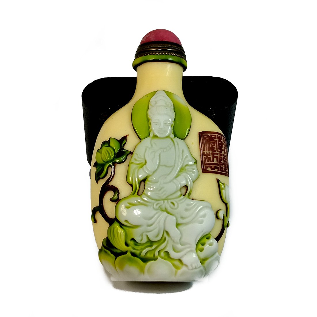 SUPERB CHINESE PEKING GLASS SNUFF BOTTLE GUANYIN QIANLONG SEAL (1 of 8)