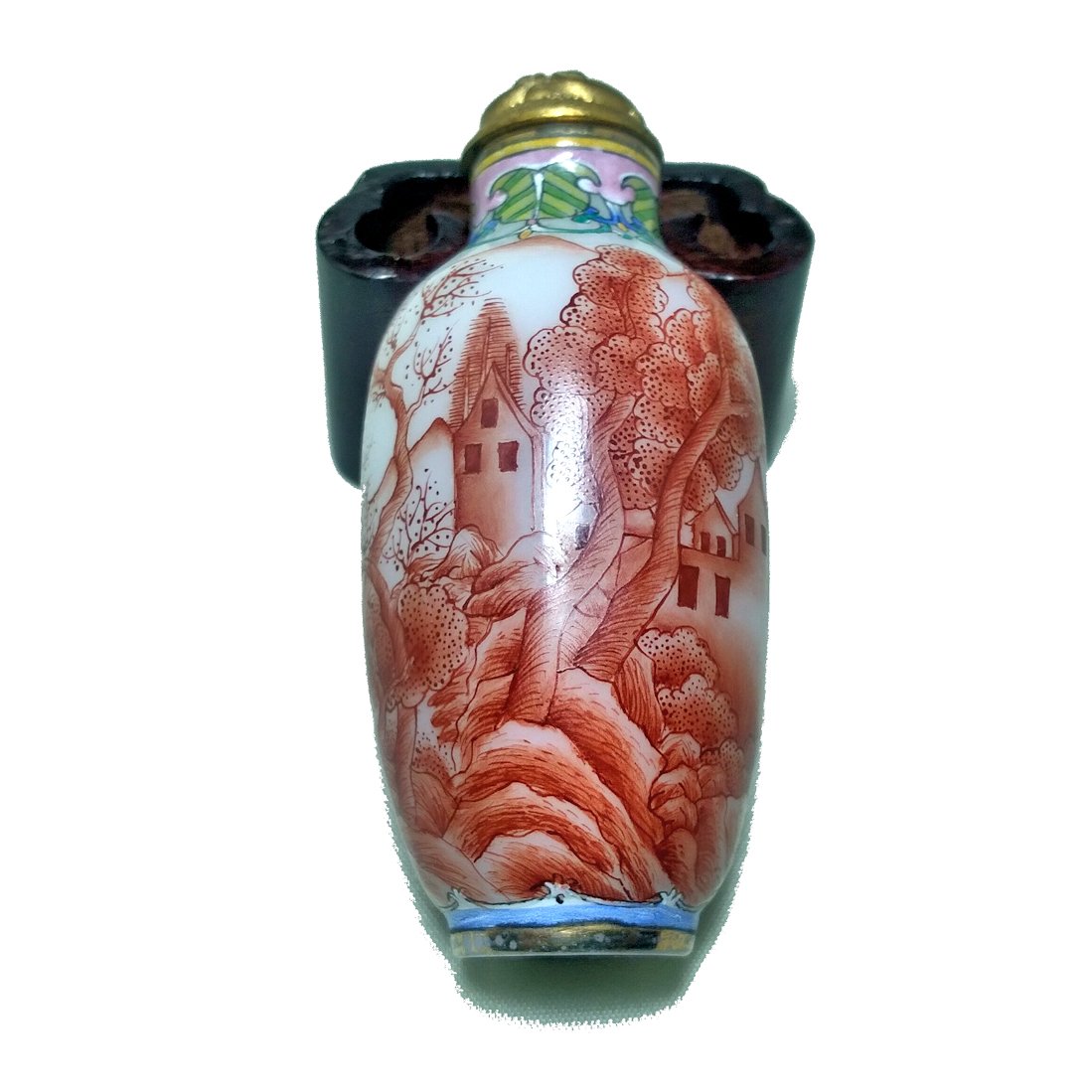 EXQUISITE CHINESE ENAMEL SNUFF BOTTLE LANDSCAPE QIANLONG MARK (1 of 9)