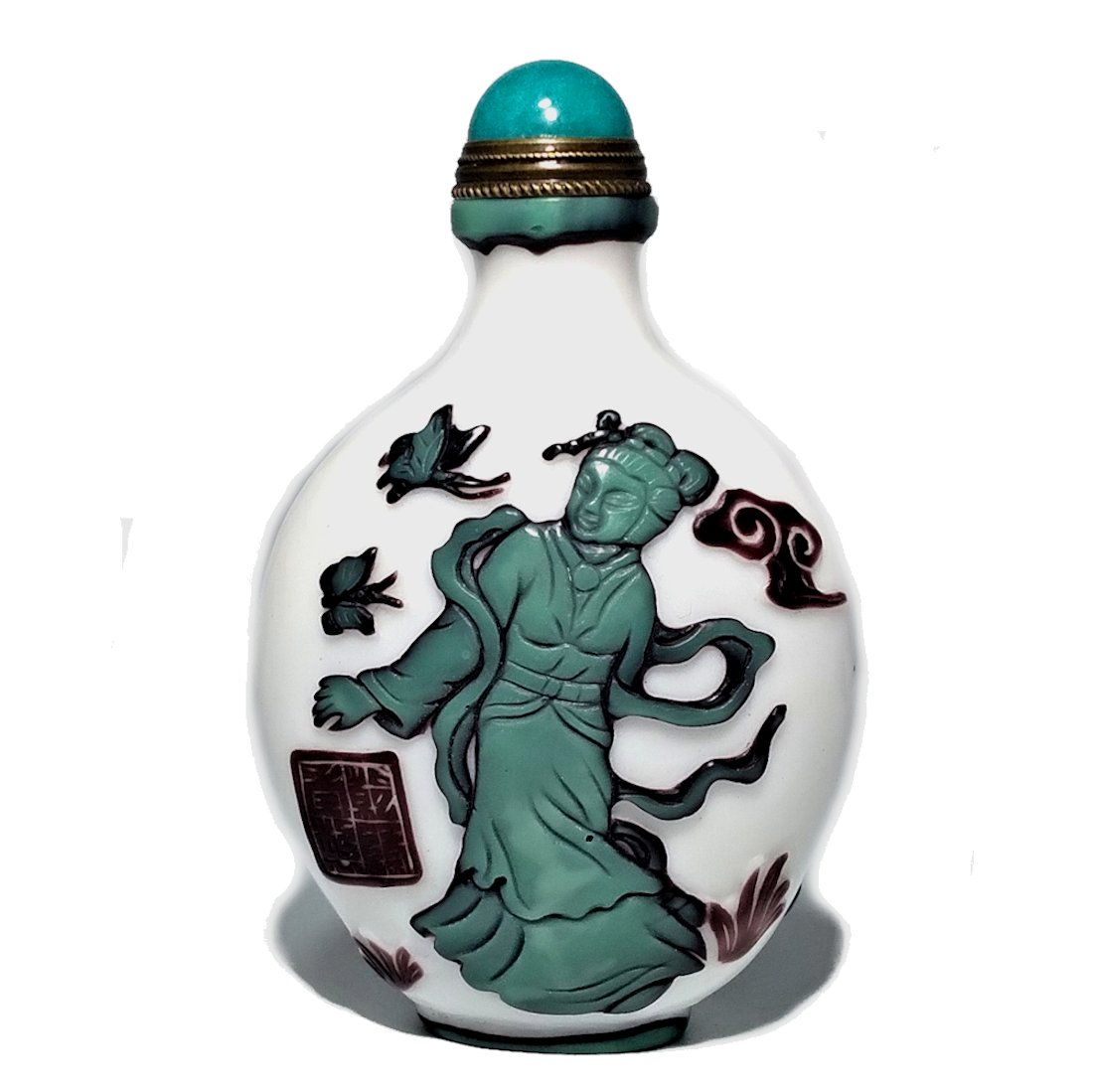 SUPERB CHINESE PEKING GLASS SNUFF BOTTLE QUANYIN SIGNED QIANLONG SEAL (1 of 6)