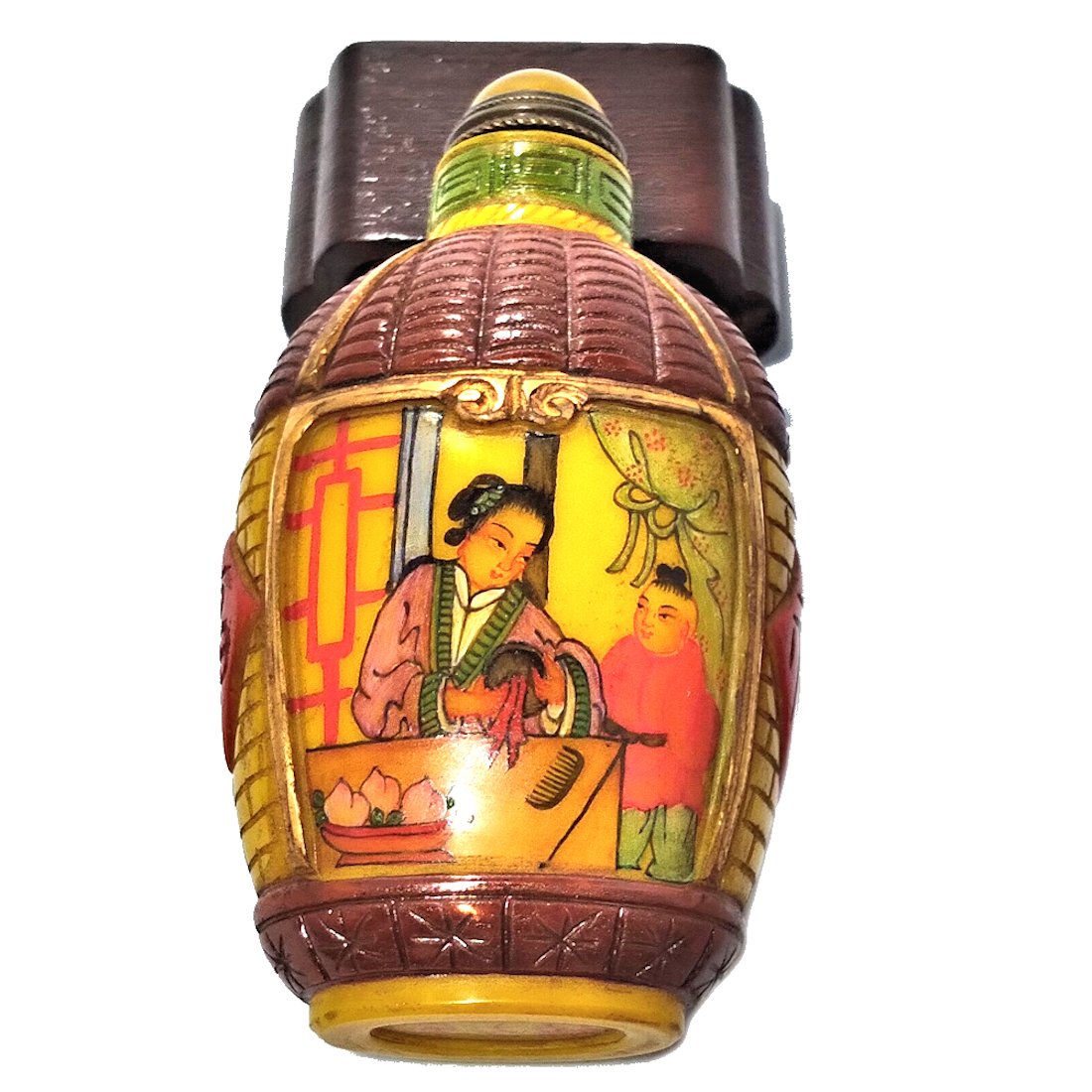 BEAUTIFUL  CHINESE CARVED ENAMELED GLASS SNUFF BOTTLE MOTHER CHILD (1 of 8)