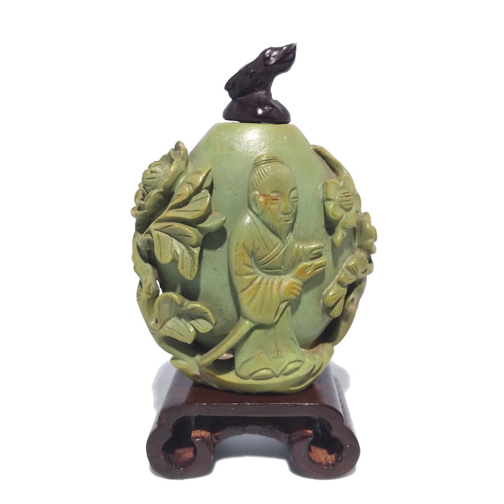 EXQUISITE CHINESE CARVED TURQUOISE SNUFF BOTTLE QING 18 C DRAGON FISH ELDER (1 of 10)