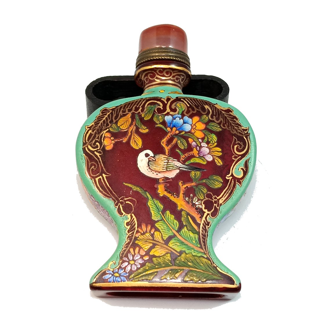 BEAUTIFUL CHINESE SNUFF BOTTLE ENAMEL ON GLASS BIRDS FLORA QIANLONG MARK (1 of 11)