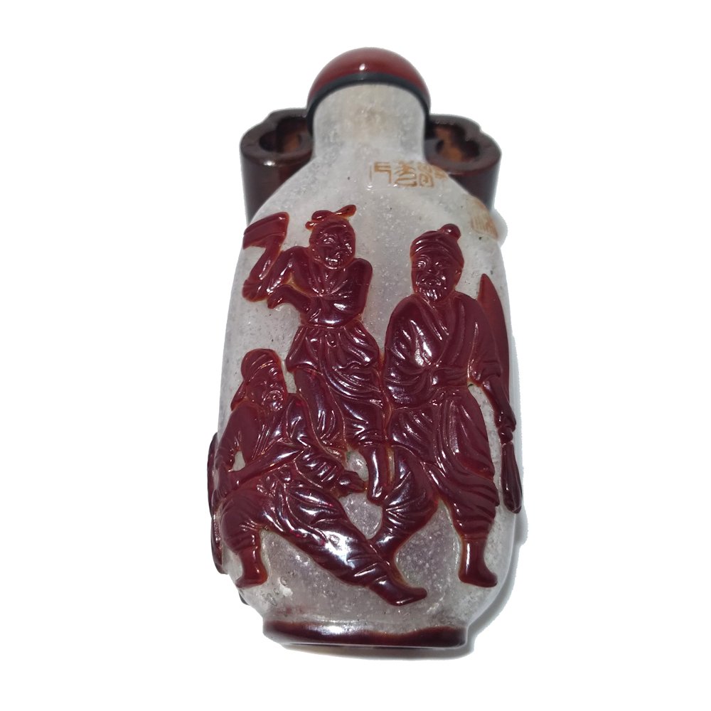 ANTIQUE 18-19C YANGZHOU SCHOOL CHINESE SNUFF BOTTLE  WARRIORS TIGER (1 of 12)