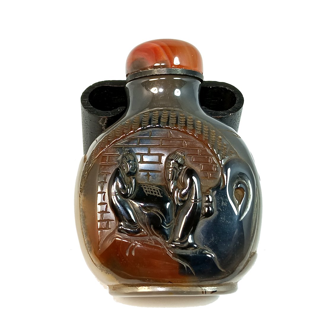 BEAUTIFUL CHINESE CARVED AGATE SNUFF BOTTLE ELDERS PRUNUS TREE (1 of 10)