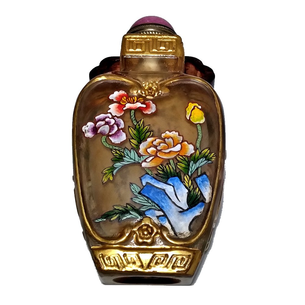 SUPERB CHINESE ENAMEL ON GLASS SNUFF BOTTLE FLORA DRAGONS QIANLONG MARK (1 of 10)
