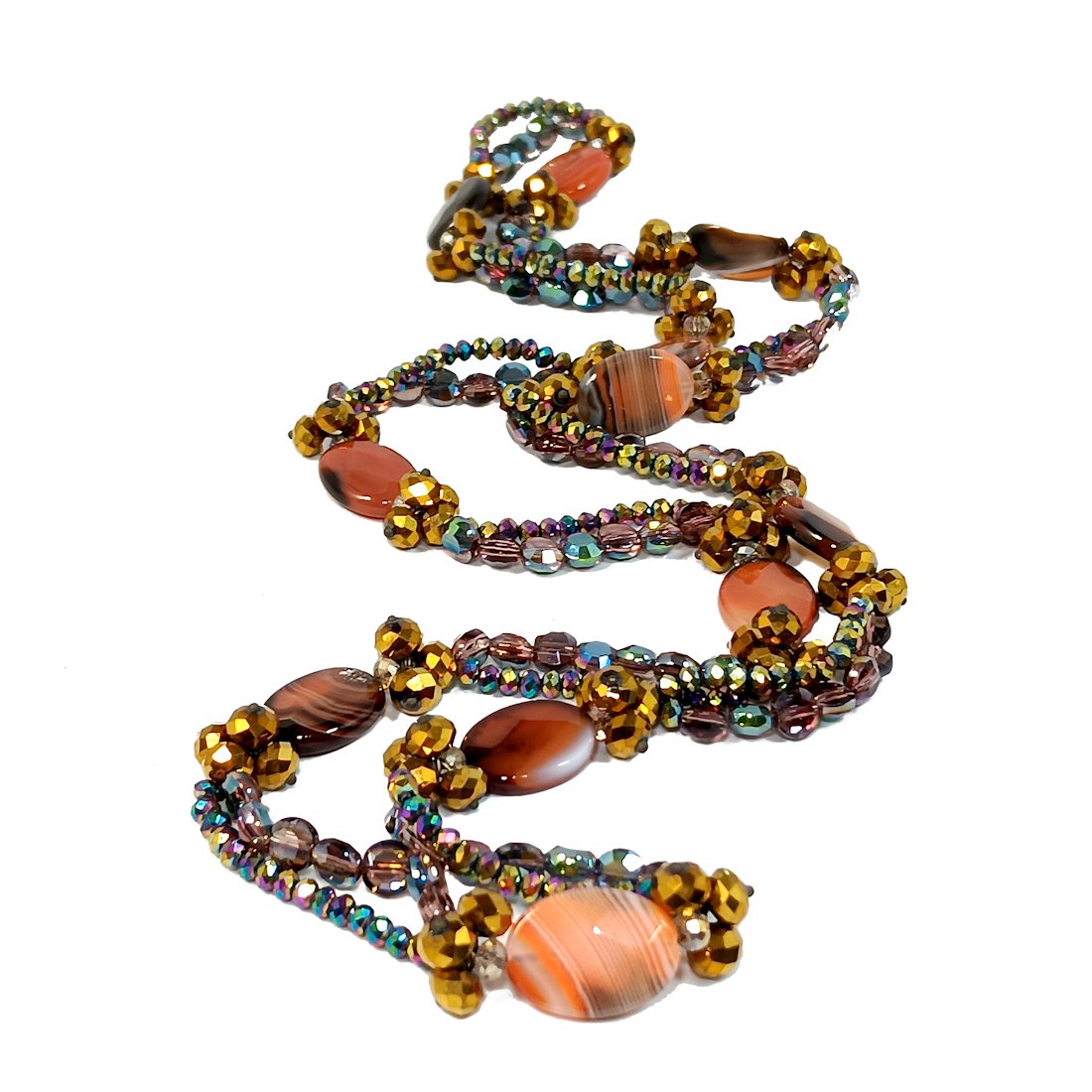 A STUNNING VINTAGE NECKLACE AGATES AND  CRYSTALS 32" (1 of 5)