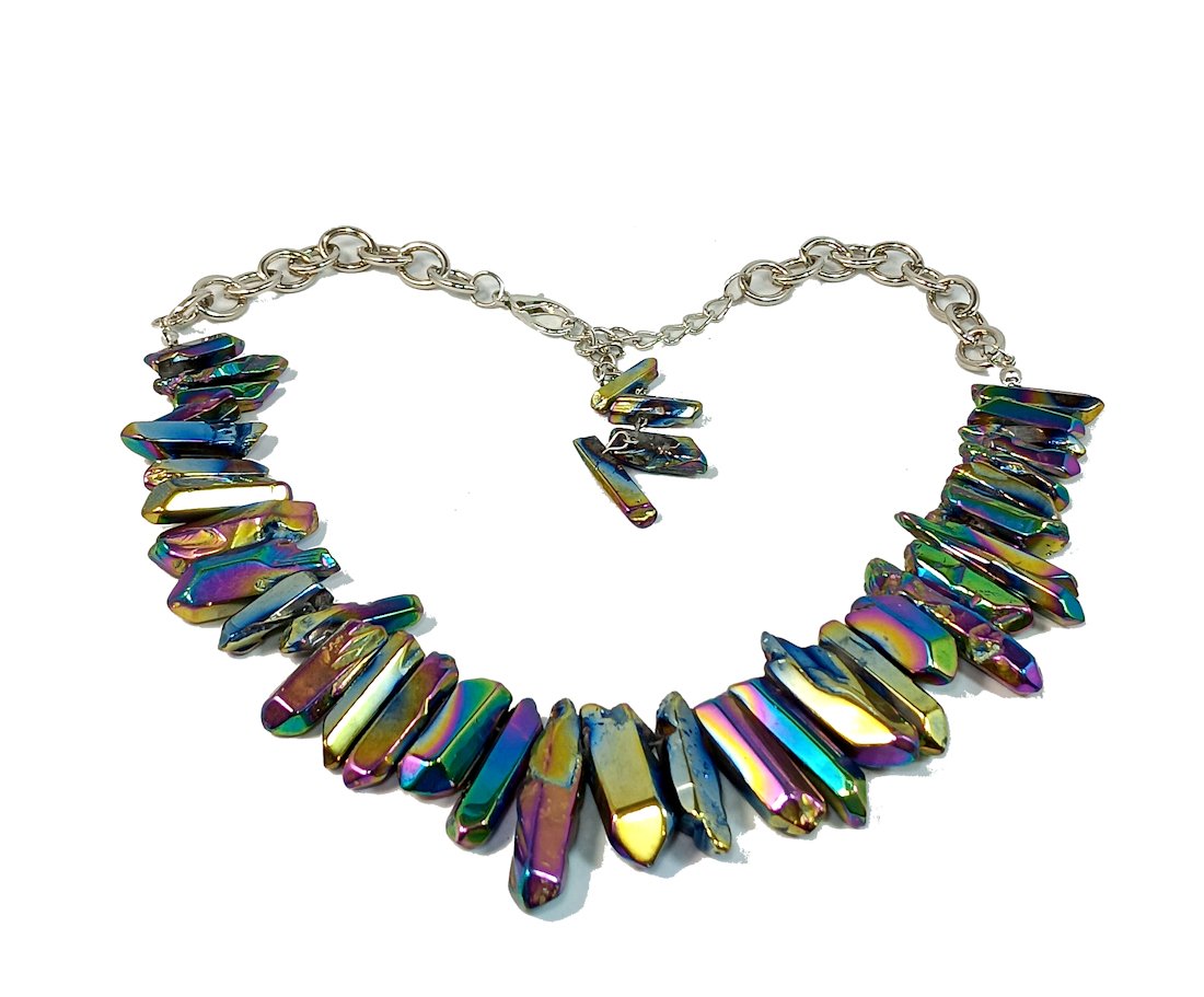 A FABULOUS LARGE ROCK CRYSTAL NECKLACE RAINBOW COATED (1 of 3)