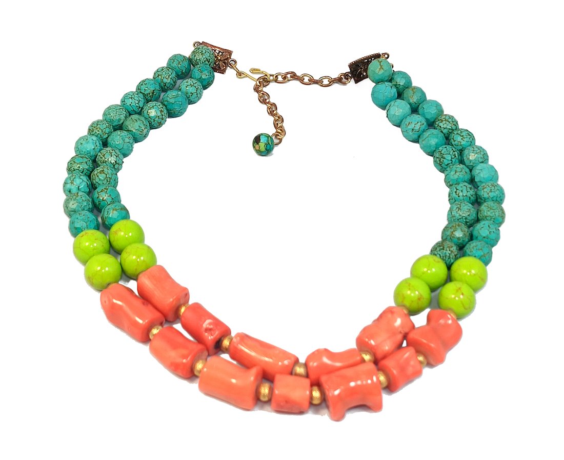 A FABULOUS CORAL AND TURQUOISE STATEMENT NECKLACE 200  GRAMS (1 of 2)