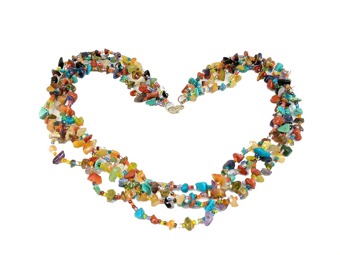 A WONDERFUL SOUTHWEST NAVAJO MULTI GEMSTONE NECKLACE 4 STRANDS 20" (1 of 4)