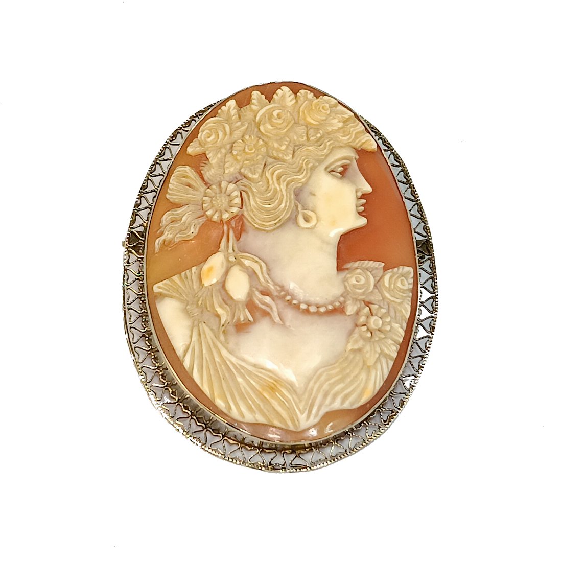 A VERY LARGE ANTIQUE SHELL CAMEO  BROOCH PENDANT 14K GOLD 2.2" TALL (1 of 5)