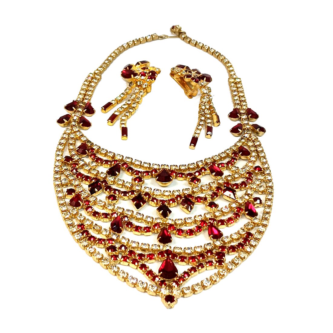 A FABULOUS MID-CENTURY JULIANA BIB RHINESTONE NECKLACE AND EARRINGS (1 of 4)