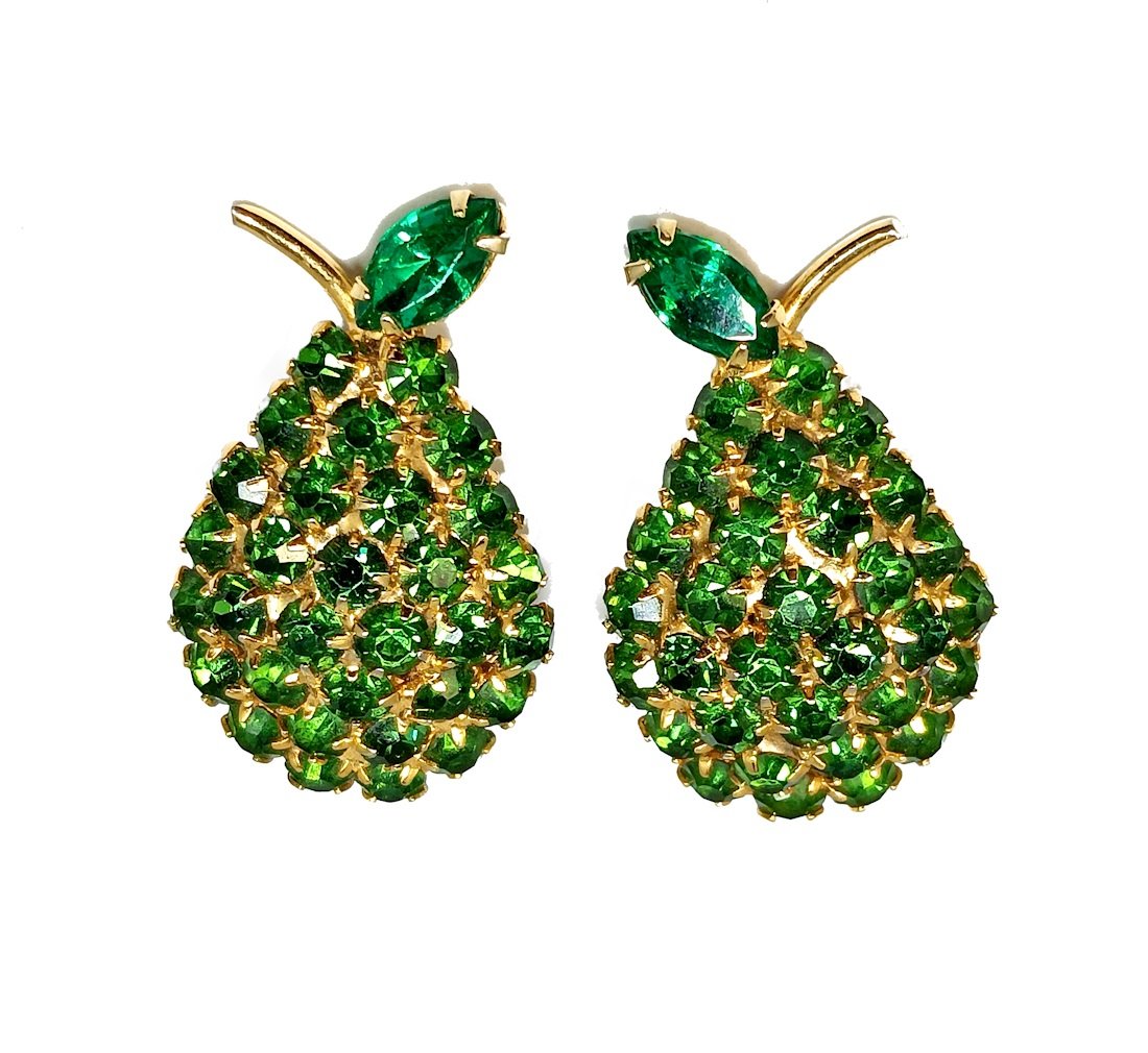 A  PAIR VINTAGE MID CENTURY SIGNED WARNER FRUIT EARRINGS (1 of 2)