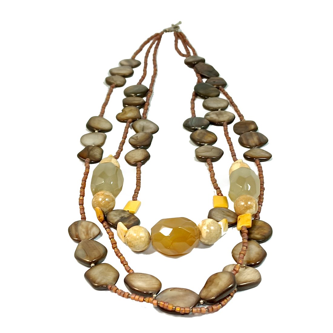 IMPRESSIVE NECKLACE GEMSTONE AGATE MOTHER OF PEARL STERLING CLASP 27" (1 of 4)