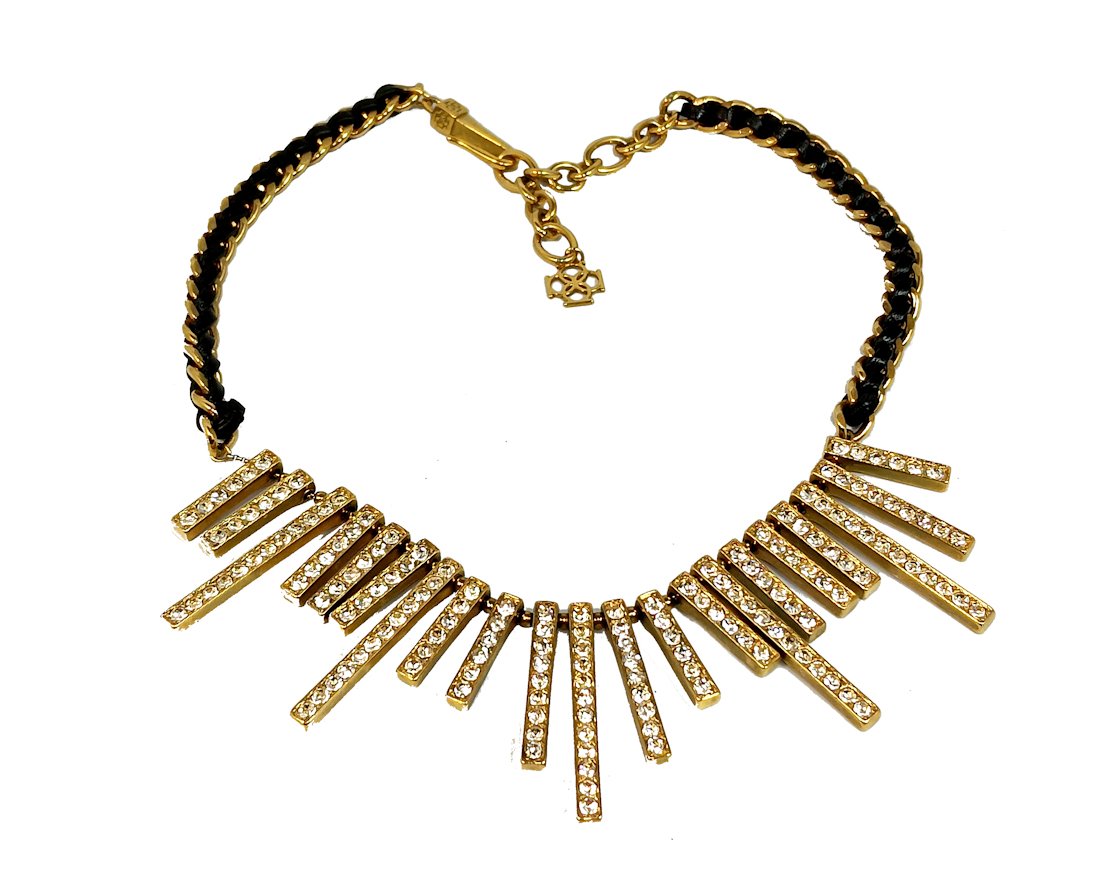 BEAUTIFUL VINTAGE ANN TAYLOR GOLD TONE NECKLACE RHINESTONES COSTUME JEWELRY (1 of 2)