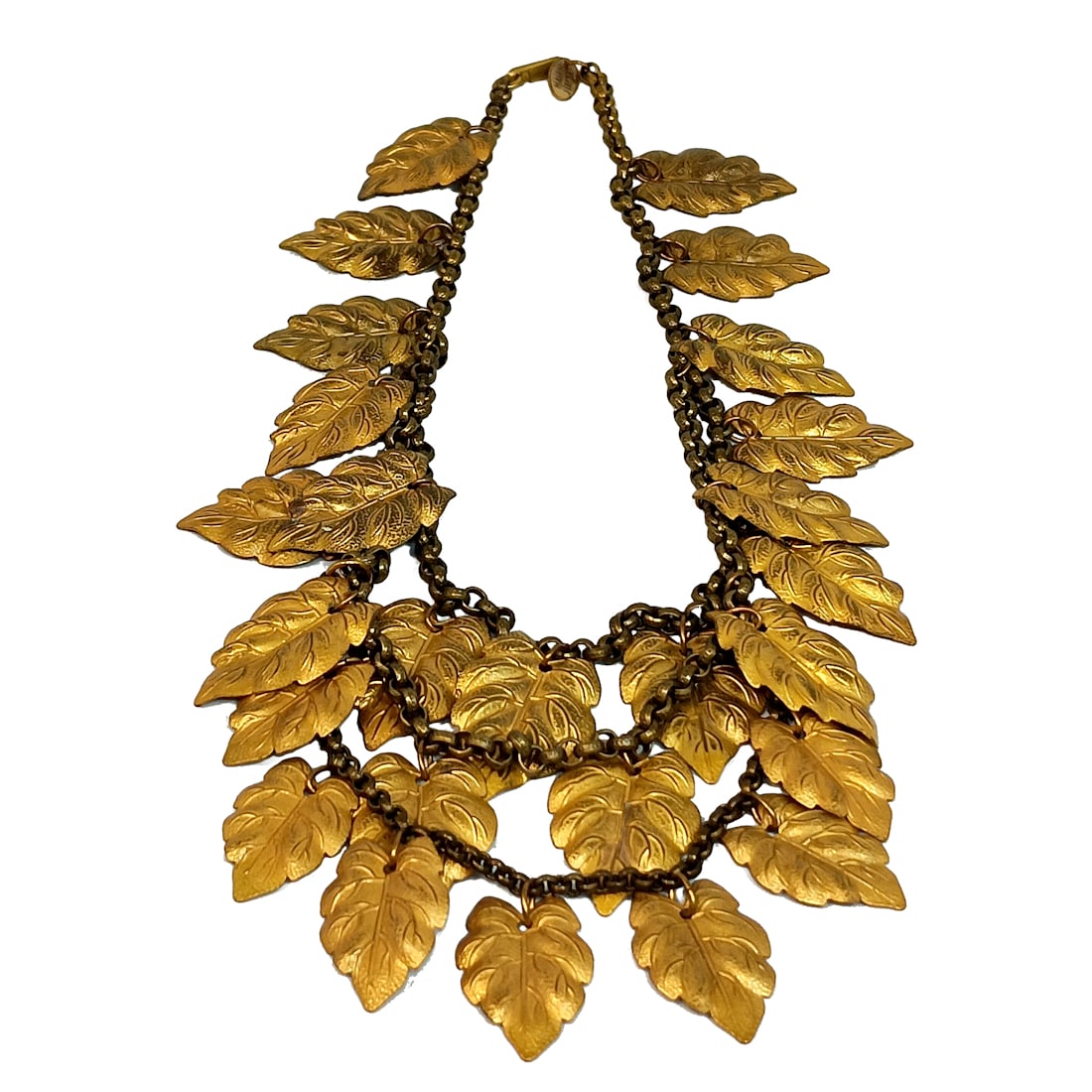 A STUNNING SIGNED MIRIAM HASKELL BIB NECKLACE  CASCADING LEAVES (1 of 3)
