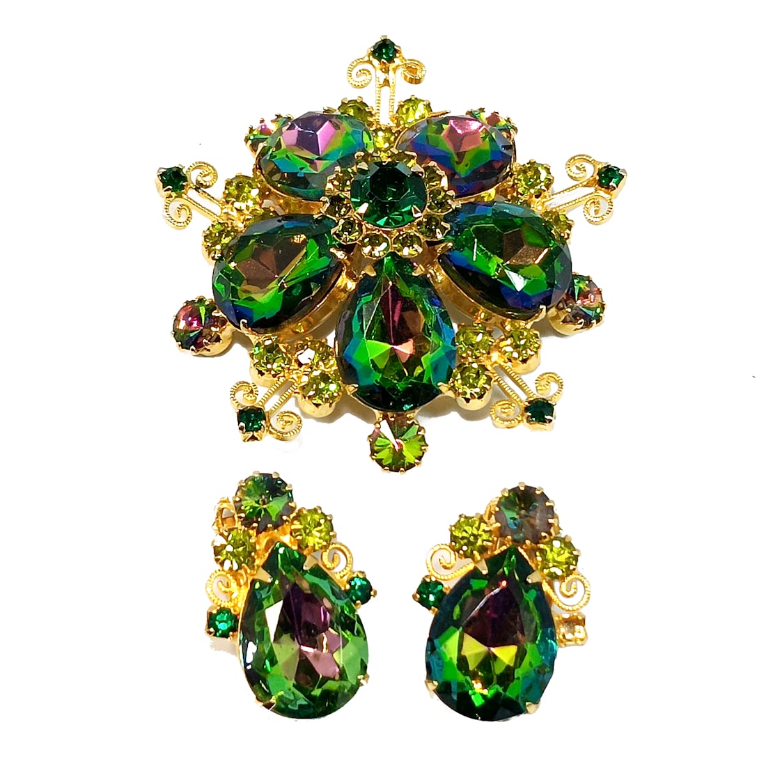 A STUNNING VINTAGE JULIANA RHINESTONE BROOCH AND EARRINGS WATERMELON (1 of 3)
