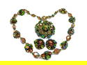 A FABULOUS VINTAGE RHINESTONE NECKLACE PARURE RIVOLI MARGARITA BROOCH EARRINGS