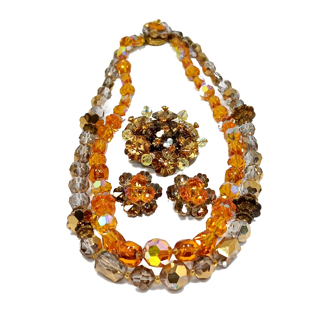 A FINE VINTAGE RHINESTONE NECKLACE PARURE RIVOLI MARGARITA BROOCH EARRINGS (1 of 3)