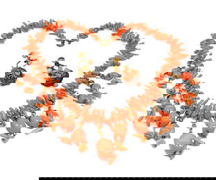 A FANTASTIC VINTAGE MIRIAM HASKELL SET CORAL  NECKLACE EARRINGS