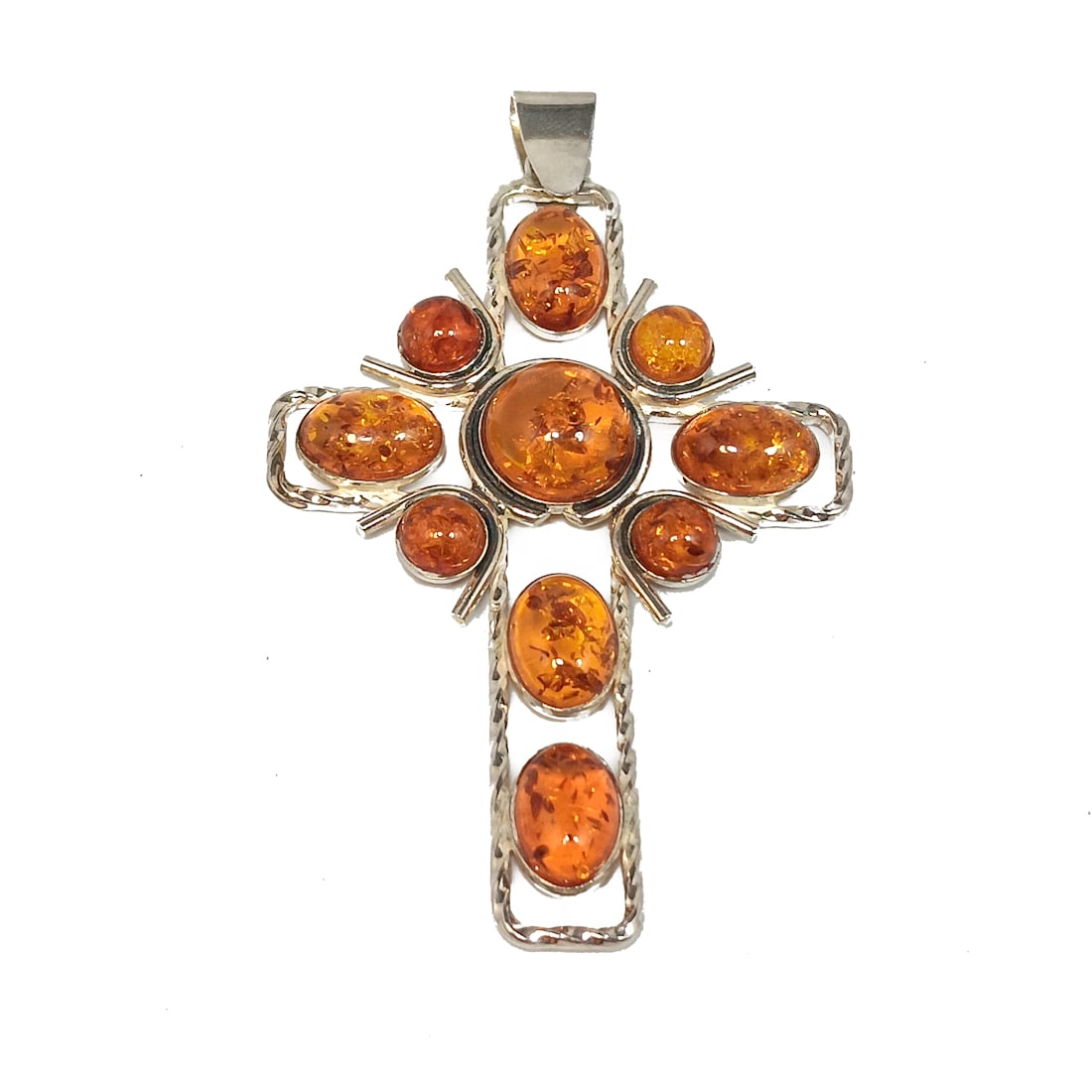 A VERY LARGE AMBER STERLING SILVER CROSS PENDANT 24 GRAMS (1 of 3)