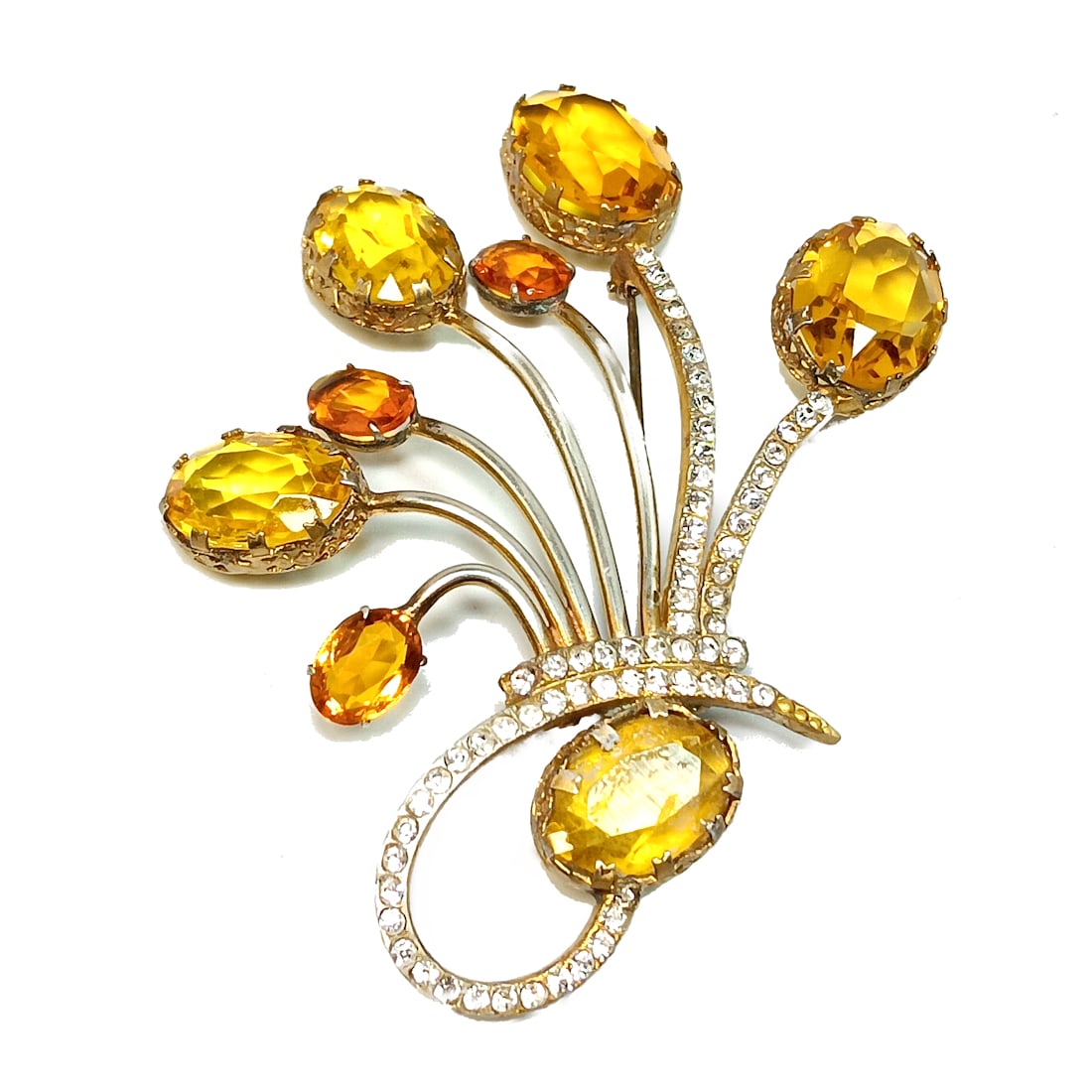 A SUPERB VINTAGE RHINESTONE FLORAL BROOCH STERLING (1 of 5)