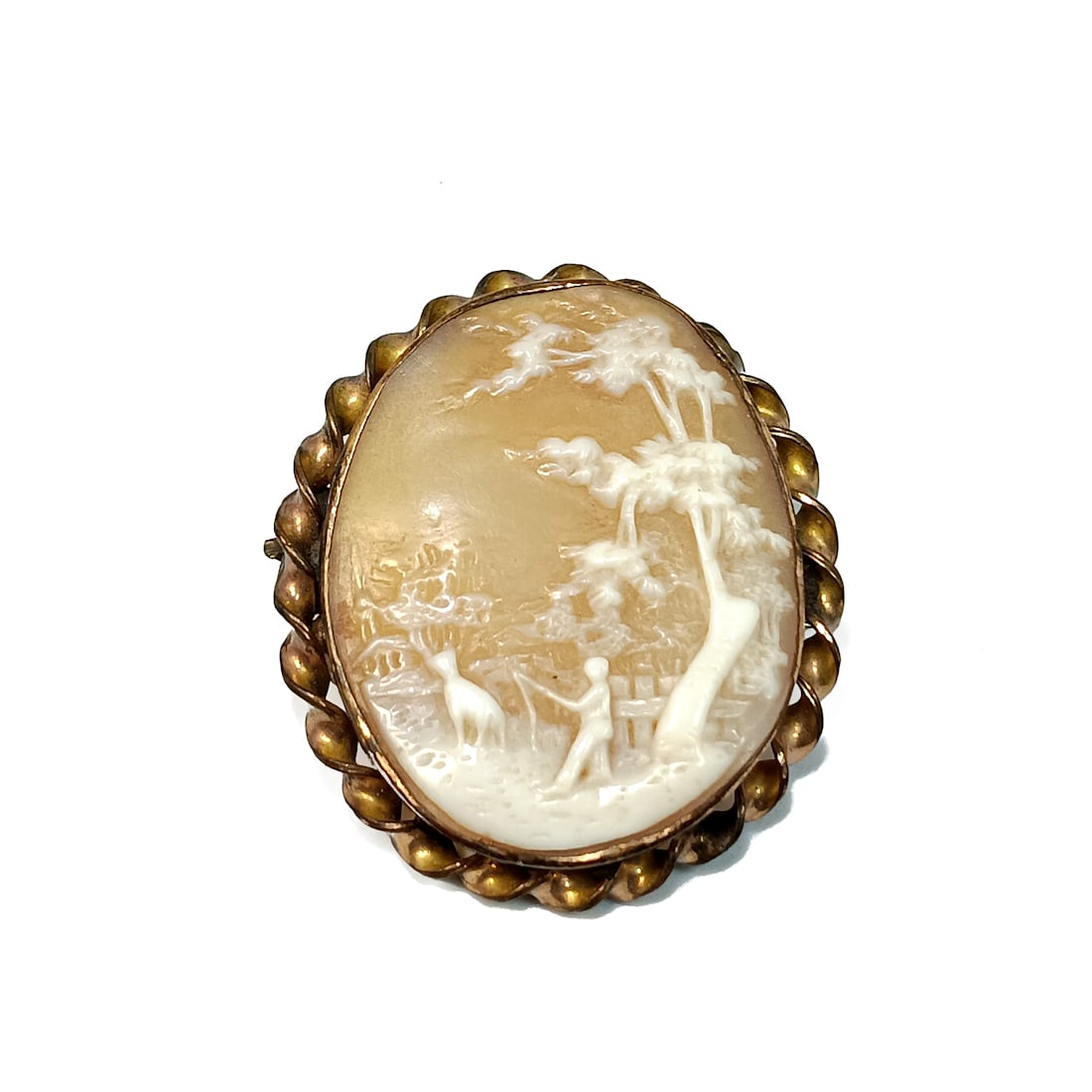 A FINE ANTIQUE VICTORIAN BROOCH SHELL CAMEO SCENIC FIGURAL (1 of 6)