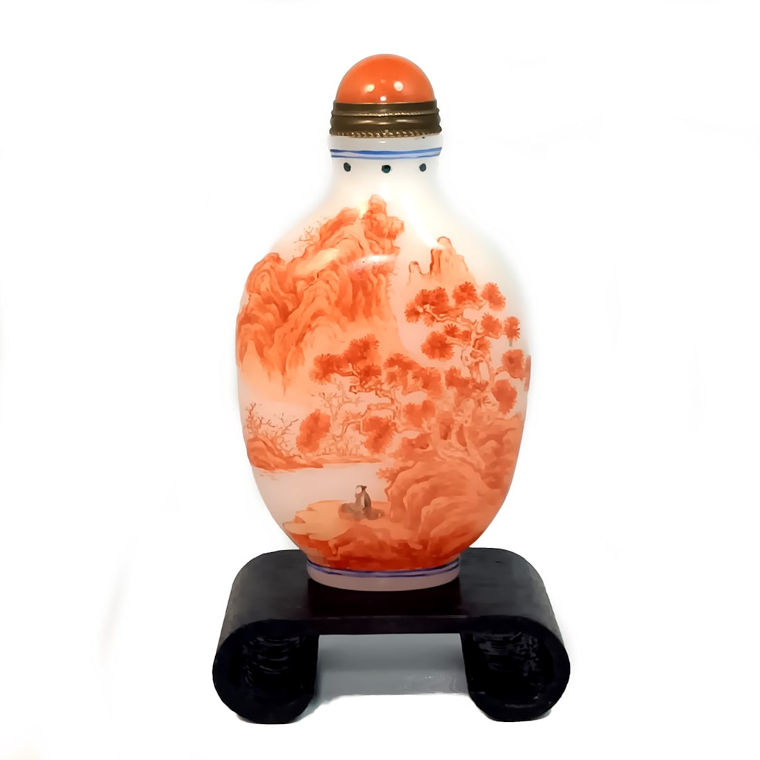 FINE CHINESE SNUFF BOTTLE LANDSCAPE ENAMEL ON GLASS QIANLONG MARK (1 of 8)