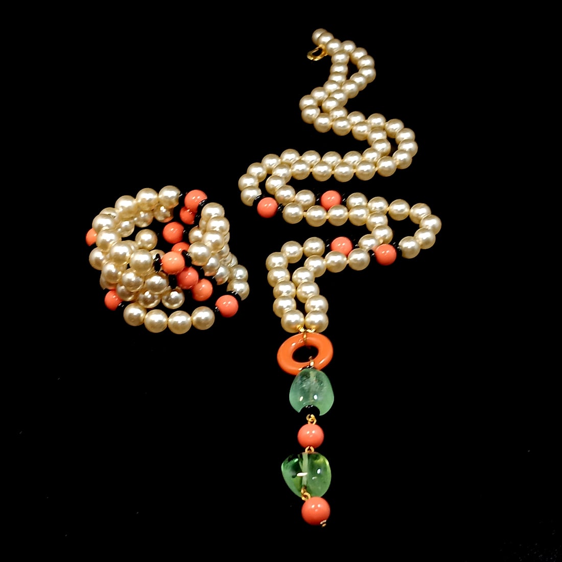 A FABULOUS VINTAGE NECKLACE BRACELET KENNETH LANE EARLY YEARS EMERALDS (1 of 4)