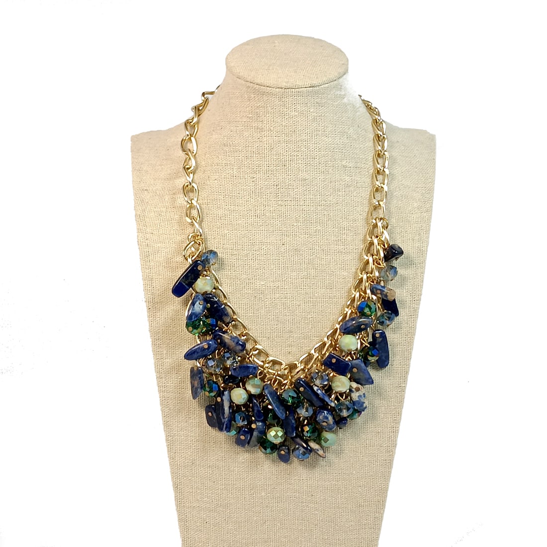 A VINTAGE BIB NECKLACE NATURAL LAPIS LAZULI AND CRYSTALS 19" (1 of 4)