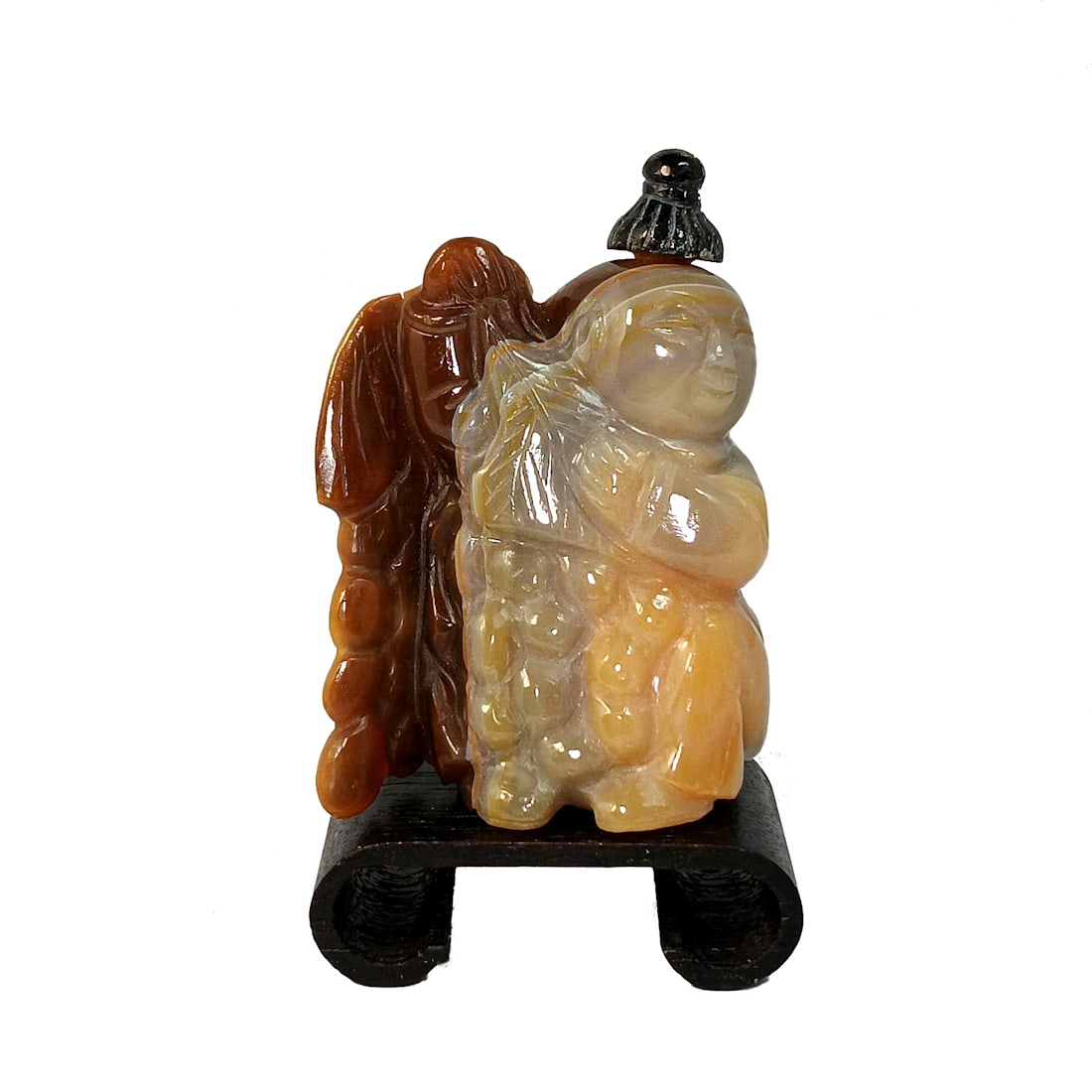 FABULOUS CHINESE FIGURAL SNUFF BOTTLE AGATE AND TIGER'S EYE (1 of 9)
