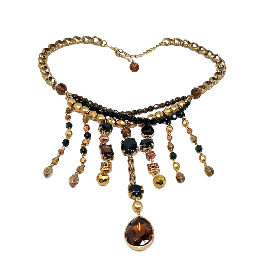 AN IMPRESSIVE VINTAGE STATEMENT BIB NECKLACE BLACK AND TOPAZ CRYSTALS (1 of 4)