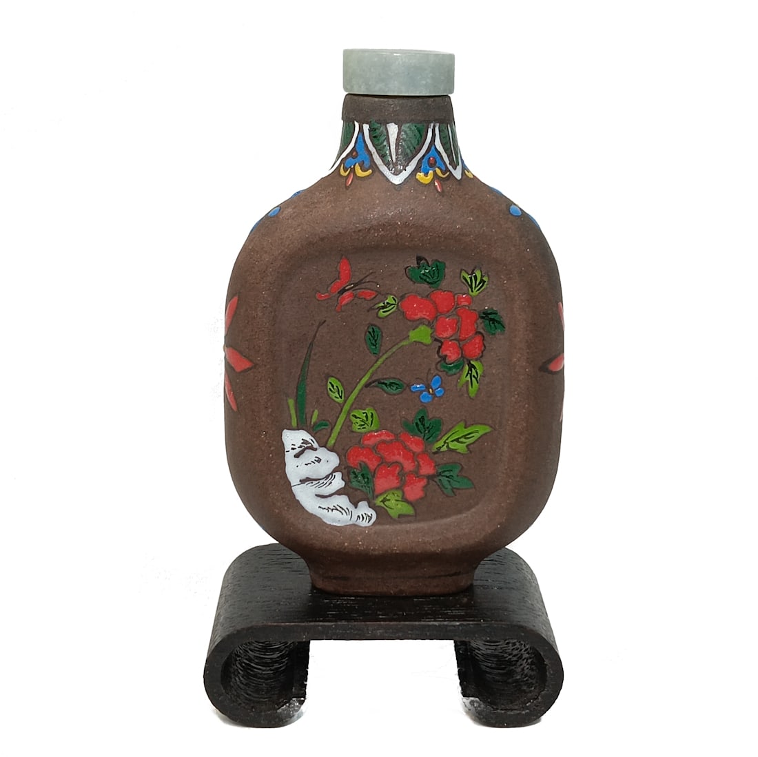 FINE ANTIQUE CHINESE 19TH C ENAMELED YIXING SNUFF BOTTLE (1 of 9)