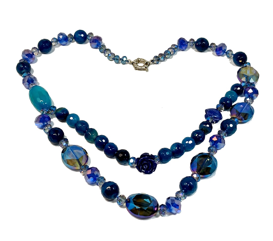 SUPERB BLUE AGATE CHALCEDONY AND CRYSTAL NECKLACE 23" 157 GRAMS (1 of 4)