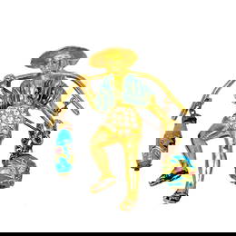 A VINTAGE MID CENTURY RICE WIENER WATER CARRIER  BROOCH RHINESTONES ENAMEL